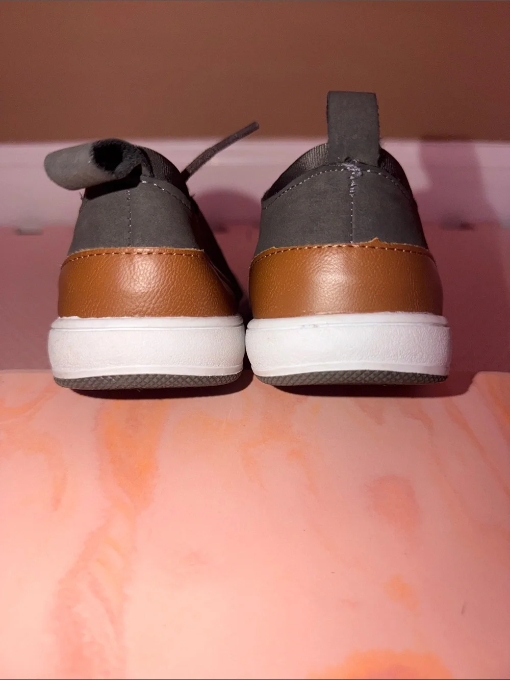 Kids Casual Gray Lace-Up Sneakers with Brown Accent (Size: 3 Youth)
